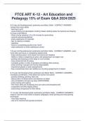 FTCE ART K-12 - Art Education and  Pedagogy 15&percnt; of Exam Q&A 2024&sol;2025