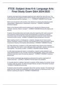 FTCE&colon; Subject Area K-6&colon; Language Arts  Final Study Exam Q&A 2024&sol;2025