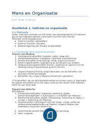 Samenvatting mens en organisatie boek gedrag in organisaties TBK Utrecht jaar 2