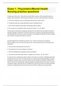 Exam 1 - Psychiatric&sol;Mental Health&vert;262 Nursing practice questions And Answers&vert;100&percnt; Correct&vert;104 Pages