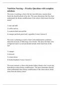 Nutrition Nursing -- Practice Questions with complete solutions