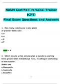 NASM CPT Final Exam 2024 Expected Questions and Answers &lpar;Verified by Expert&rpar;