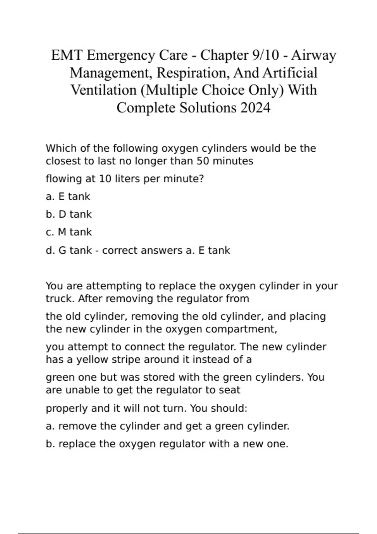 EMT Emergency Care Chapter 9/10 Airway Management, Respiration, And