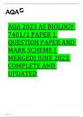 AQA 2023 AS BIOLOGY 7401&sol;1 PAPER 1 QUESTION PAPER AND MARK SCHEME &lbrace; MERGED&rcub; JUNE 2023 COMPLETE AND UPDATED 