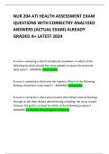 NUR 204 ATI HEALTH ASSESSMENT EXAM QUESTIONS WITH CORRECTRY ANALYZED ANSWERS &lpar;ACTUAL EXAM&rpar; ALREADY GRADED A&plus; LATEST 2024        