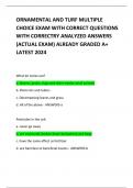 ORNAMENTAL AND TURF MULTIPLE CHOICE EXAM WITH CORRECT QUESTIONS WITH CORRECTRY ANALYZED ANSWERS &lpar;ACTUAL EXAM&rpar; ALREADY GRADED A&plus; LATEST 2024 