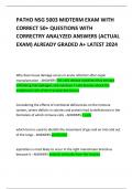 PATHO NSG 5003 MIDTERM EXAM WITH CORRECT 50&plus; QUESTIONS WITH CORRECTRY ANALYZED ANSWERS &lpar;ACTUAL EXAM&rpar; ALREADY GRADED A&plus; LATEST 2024        
