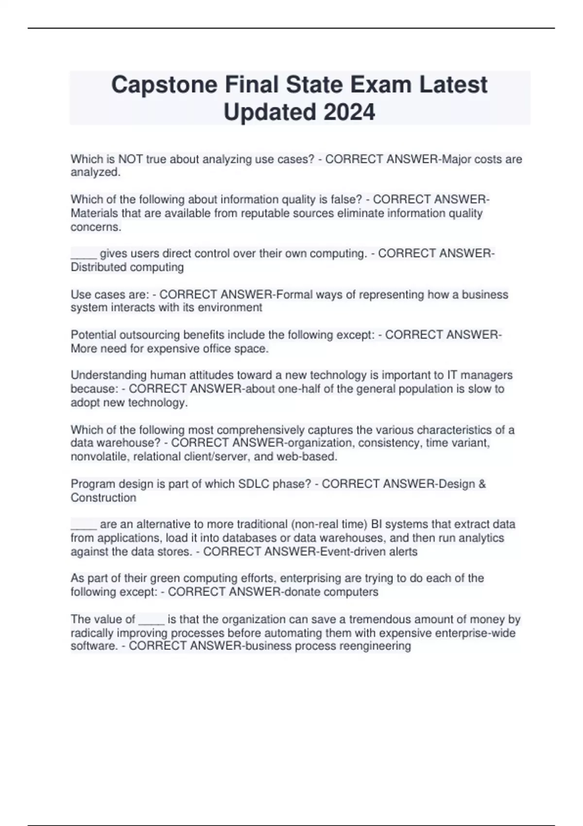 Capstone Final State Exam Latest Updated 2024 - Capstone - Stuvia US