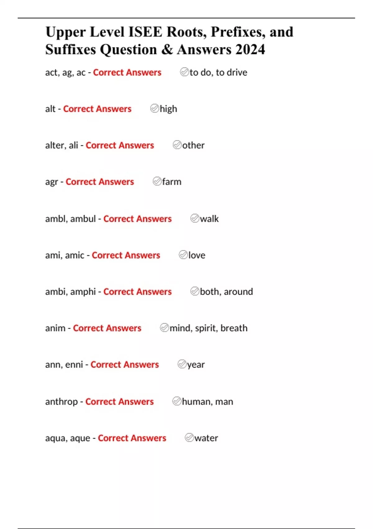 Upper Level ISEE Roots, Prefixes, and Suffixes Question &amp; Answers 2024 ...
