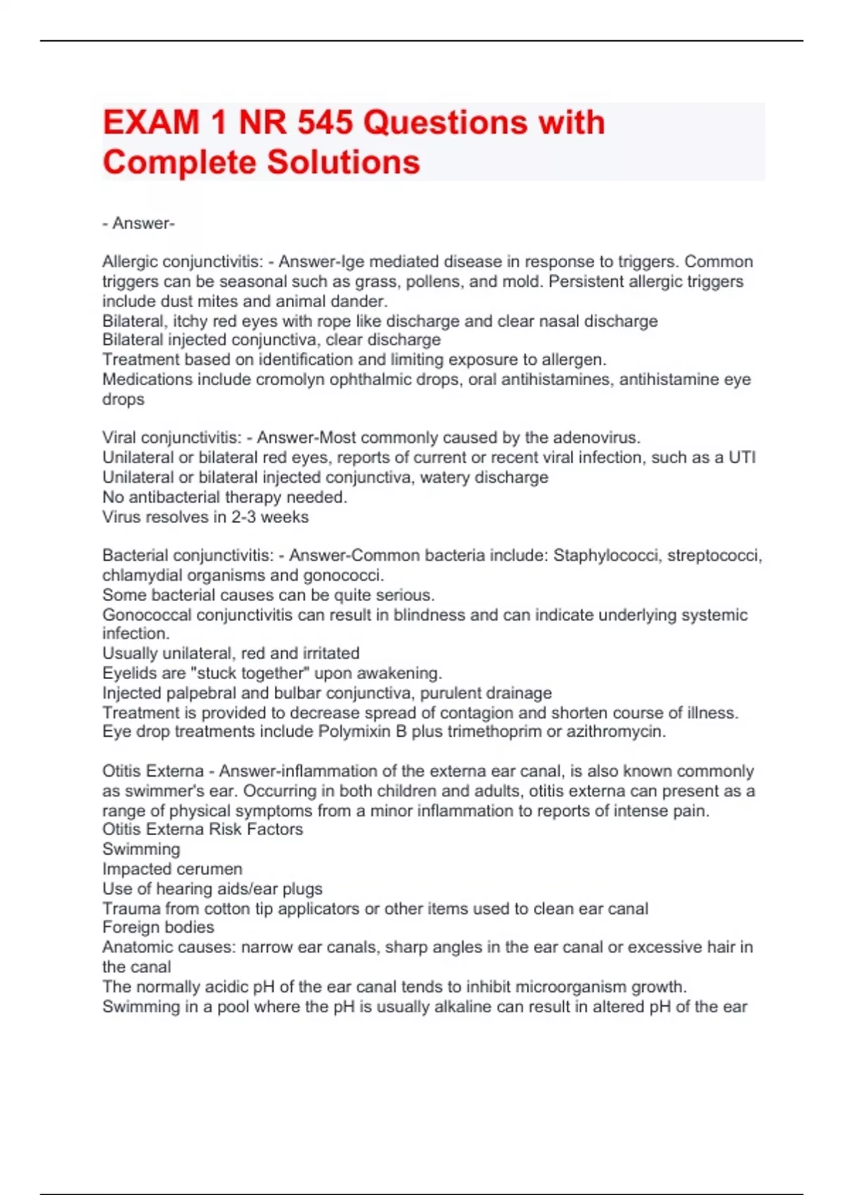 EXAM 1 NR 545 Questions with Complete Solutions - NR545 - Stuvia US
