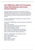 ACT PREP Exam 2024 &vert; ACT Prep Exam  Latest 2024 Questions and Correct  Answers Rated A&plus;