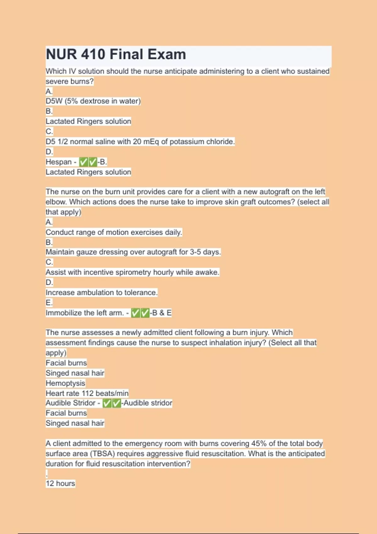 NUR 410 Final Exam Questions with Explanations of Answers Latest Update ...