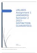 LML4805 Assignment 1 &lpar;ANSWERS&rpar; Semester 2 2023 - DISTINCTION GUARANTEED