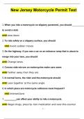&lpar;NJ&rpar; New Jersey Motorcycle Permit Test Actual Exam with Questions and Answers &lpar;2024 &sol; 2025&rpar; 100&percnt; Guarantee Pass