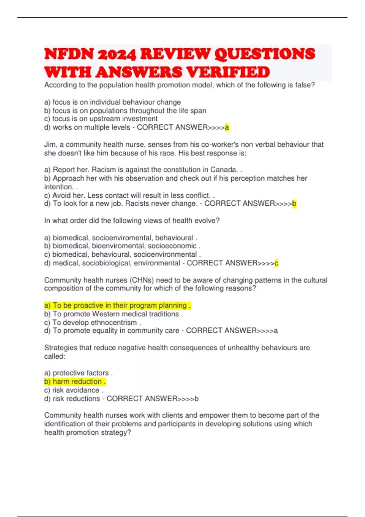 NFDN 2024 REVIEW QUESTIONS WITH ANSWERS VERIFIED - NFDN 2024 - Stuvia US