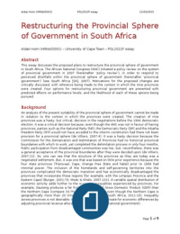 Restructuring the Provincial Sphere of Government in South Africa
