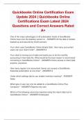 Quickbooks Online Certification Exam  Update 2024 &vert; Quickbooks Online  Certifications Exam Latest 2024  Questions and Correct Answers Rated  A&plus;