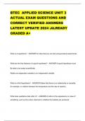 BTEC APPLIED SCIENCE UNIT 3 ACTUAL EXAM QUESTIONS AND CORRECT VERIFIED ANSWERS LATEST UPDATE 2024 &colon;ALREADY GRADED A&plus;