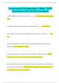 Commercial Refrigeration FINAL TEST Questions with Verified Answers