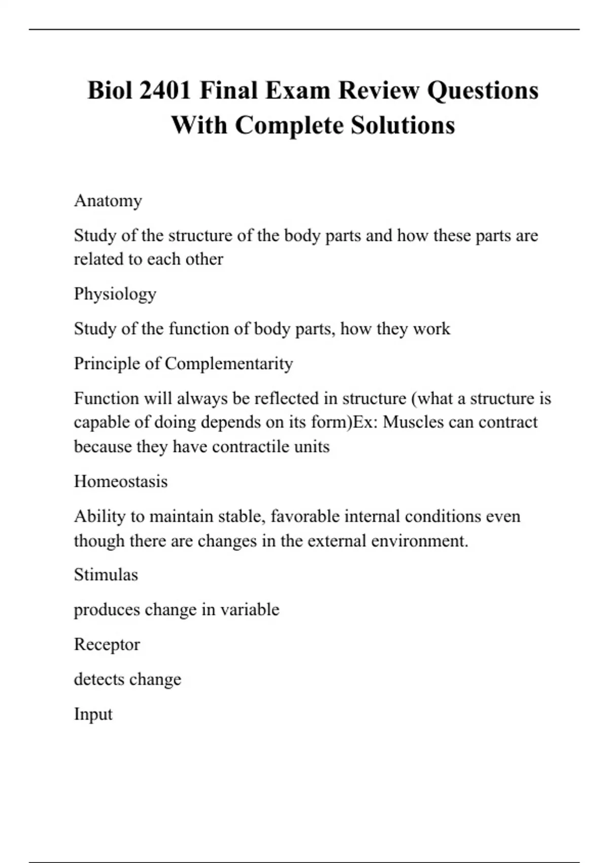 Biol 2401 Final Exam Review Questions With Complete Solutions - Biol ...