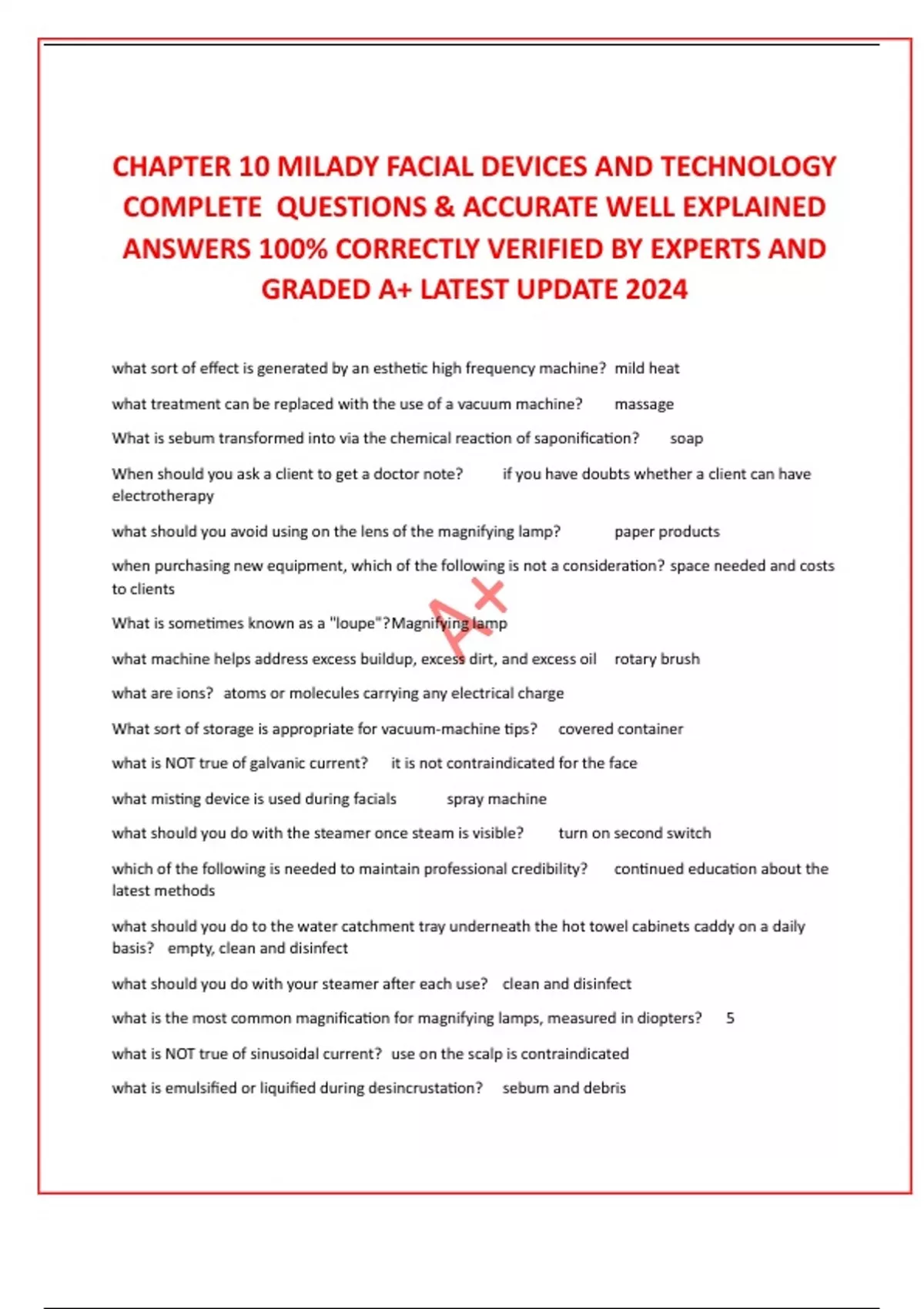 CHAPTER 10 MILADY FACIAL DEVICES AND TECHNOLOGY COMPLETE QUESTIONS