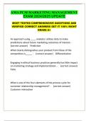 AMA PCM MARKETING MANAGEMENT EXAM 2024&sol;2025 UPDATE  MOST TESTED COMPREHENSIVE QUESTIONS AND VERIFIED CORRECT ANSWERS GET IT 100&percnt; RIGHT GRADE A&plus;
