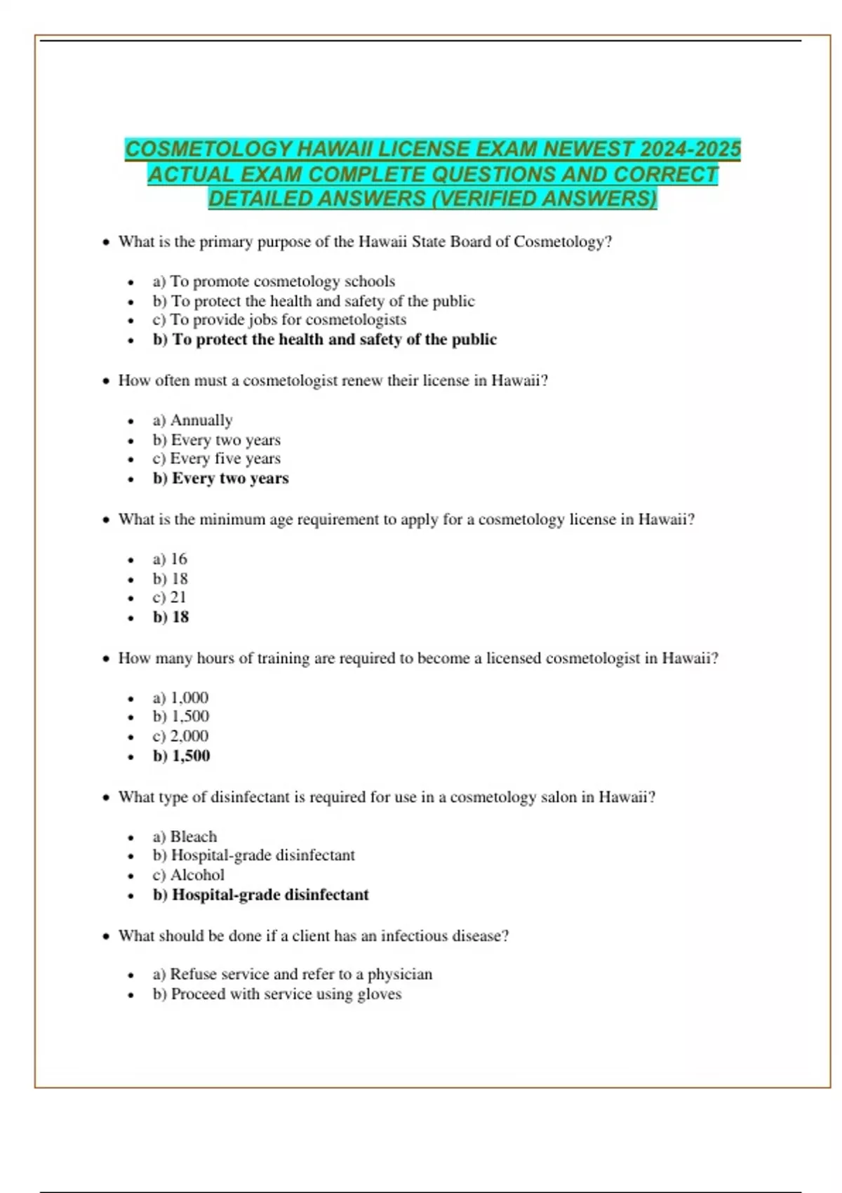 Package Deal For Cosmetology State Board Exam Newest Actual Exam