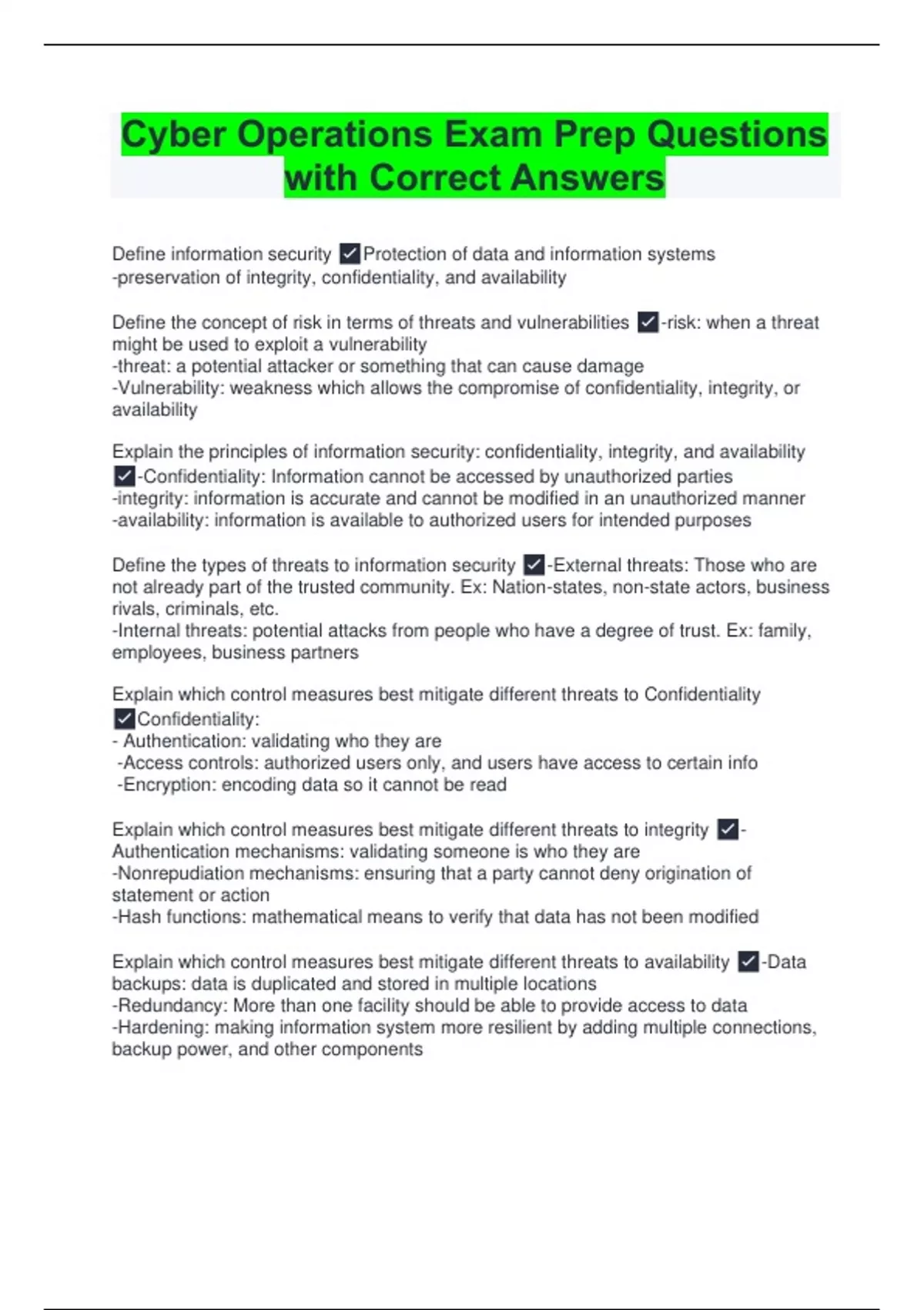 Cyber Operations Exam Prep Questions with Correct Answers - Cyber Ops ...