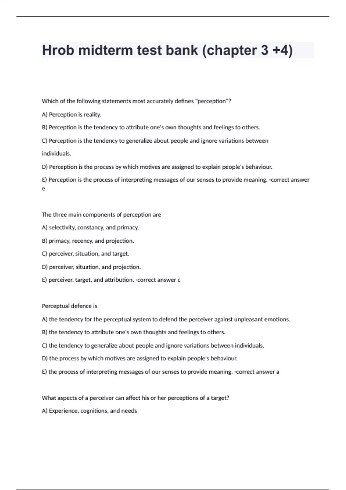 Hrob midterm test bank (chapter 3 +4) questions and well revised ...