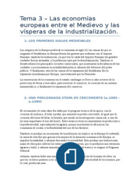 Tema 3 - Las economías europeas entre el medievo y las vísperas de la industrialización.,