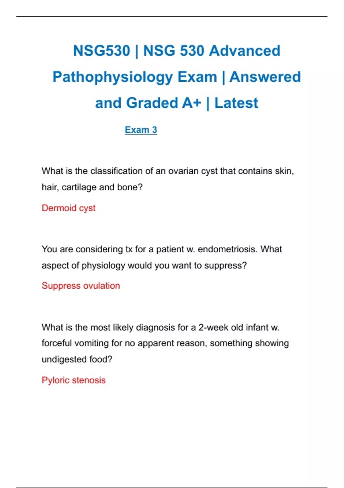 BUNDLE for NSG 530 | NSG530 Advanced Pathophysiology Exam 1| Exam 2 ...
