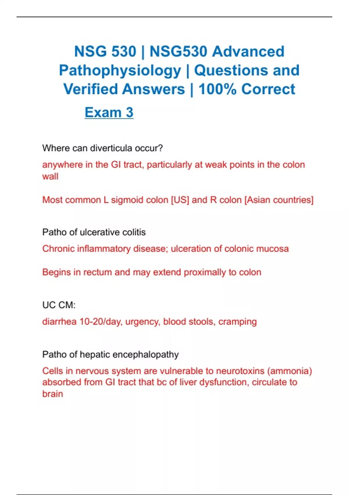 NSG 530 | NSG530 Advanced Pathophysiology | Questions and Verified ...
