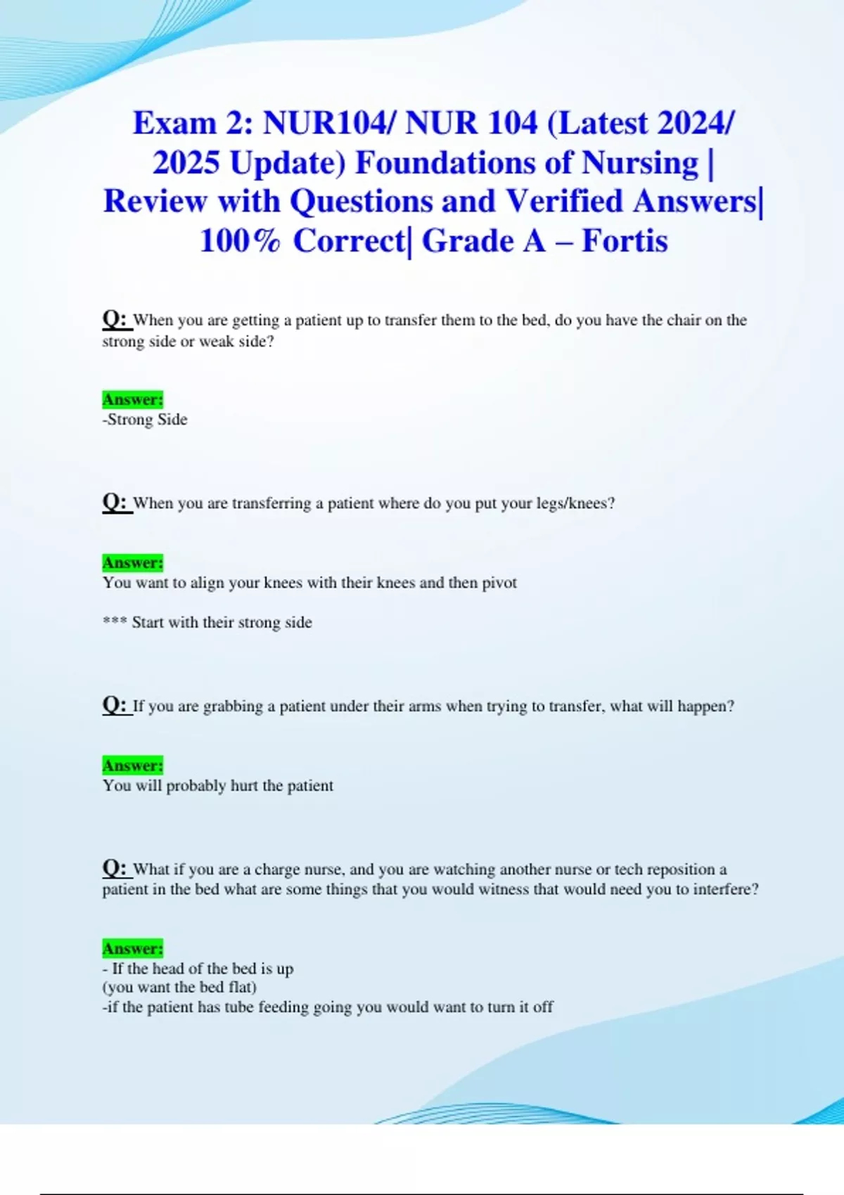 Exam 2: NUR104/ NUR 104 (Latest 2024/ 2025 Update) Foundations of ...