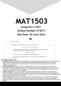 MAT1503 Assignment 2 &lpar;ANSWERS&rpar; 2024 - DISTINCTION GUARANTEED