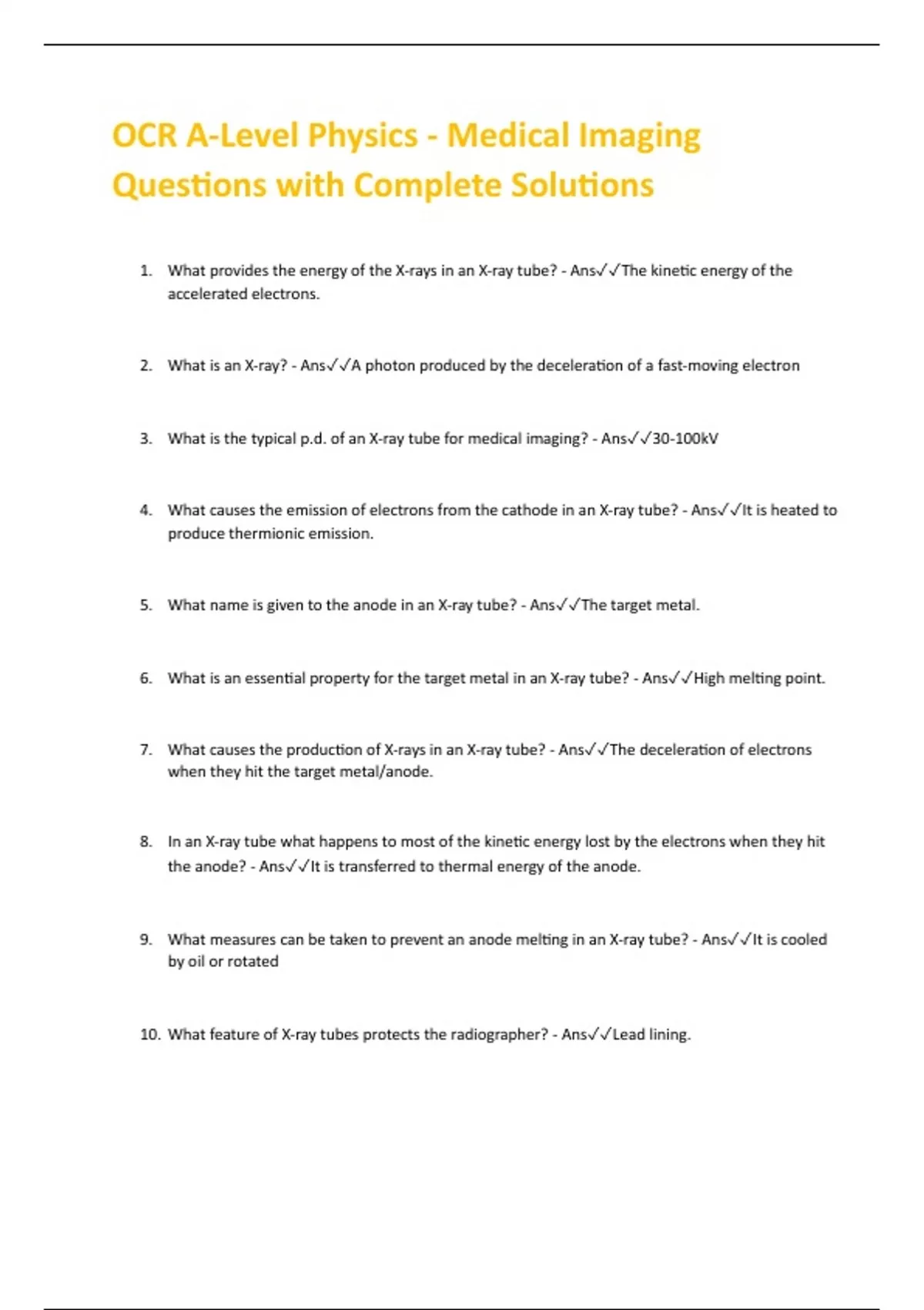 OCR ALevel Physics Medical Imaging Questions with Complete Solutions