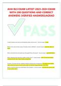 AHA BLS EXAM LATEST 2023-2024 EXAM WITH 200 QUESTIONS AND CORRECT ANSWERS &lpar;VERIFIED ANSWERS&rpar;AGRAD