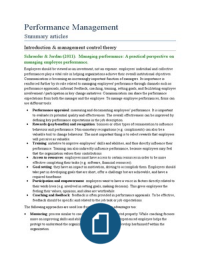 Samenvatting artikelen / Summary articles Performance Management (Human Resource Management @ Tilburg University)