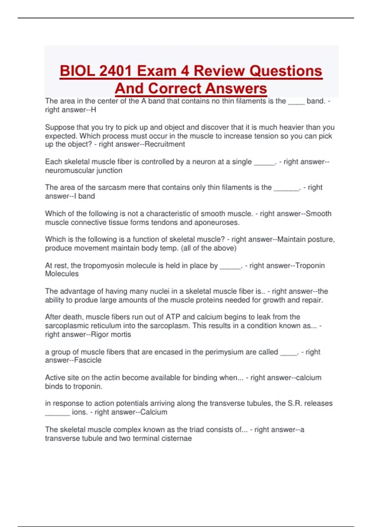 BIOL 2401 Exam 4 Review Questions And Correct Answers - BIOL 2401 ...