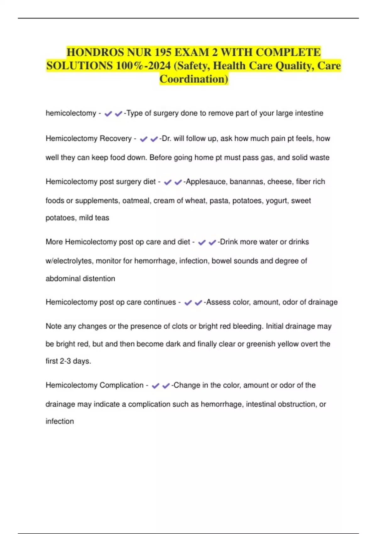 HONDROS NUR 195 EXAM 2 WITH COMPLETE SOLUTIONS 100%-2024 (Safety ...
