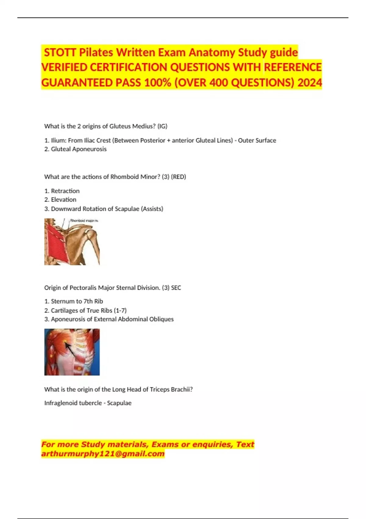 STOTT Pilates Written Exam Anatomy Study guide VERIFIED CERTIFICATION ...