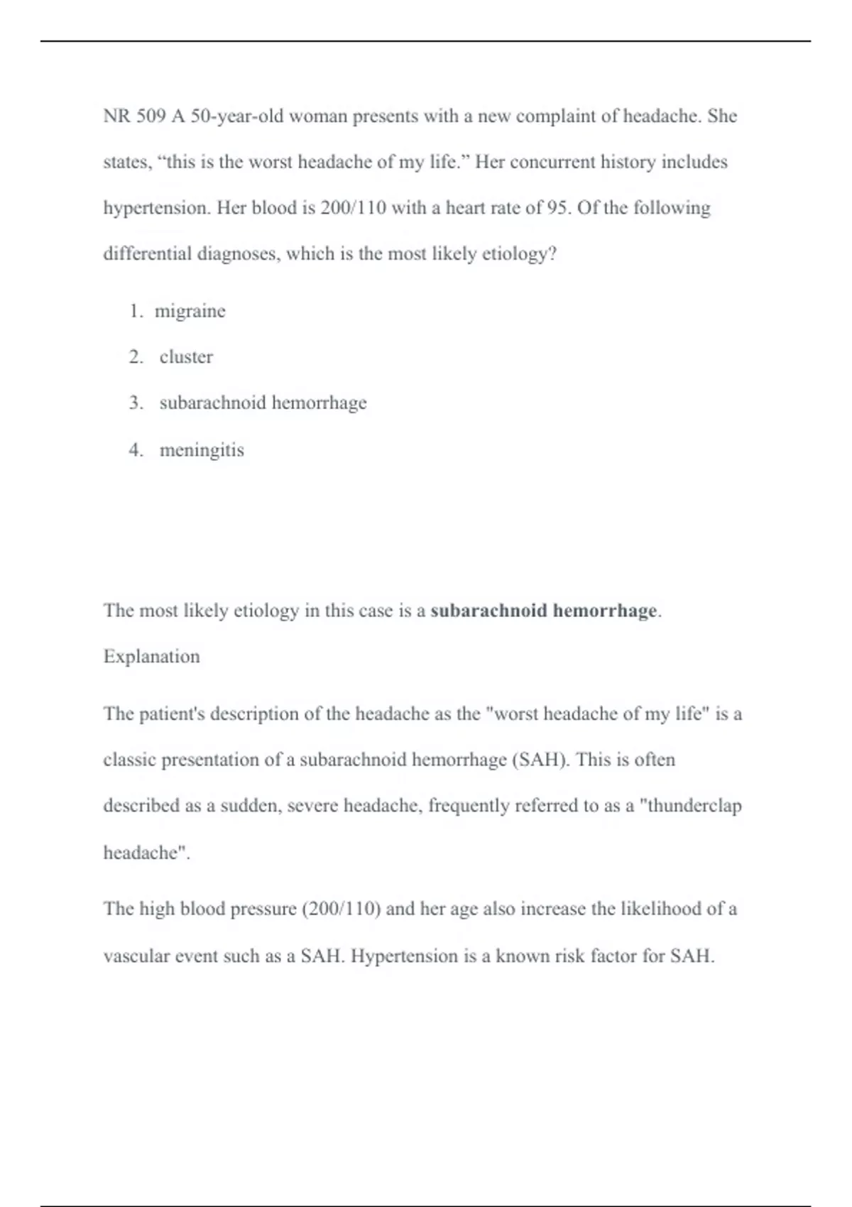 Summary NR 509 A 50-year-old woman presents with a new complaint of ...