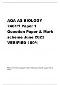 AQA AS BIOLOGY 7401&sol;1 Paper 1 Question Paper & Mark scheme June 2023 VERIFIED 100&percnt;