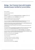 Biology - Year 9 Summer Exam with Complete  detailed Answers Verified for Current Edition