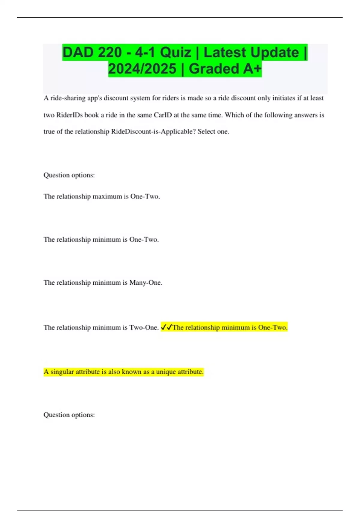 DAD 220 - 4-1 Quiz | Latest Update | 2024/2025 | Graded A+ - DAD 220 ...