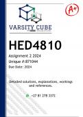 HED4810 Assignment 2 &lpar;DETAILED ANSWERS&rpar; 2024 - DISTINCTION GUARANTEED 