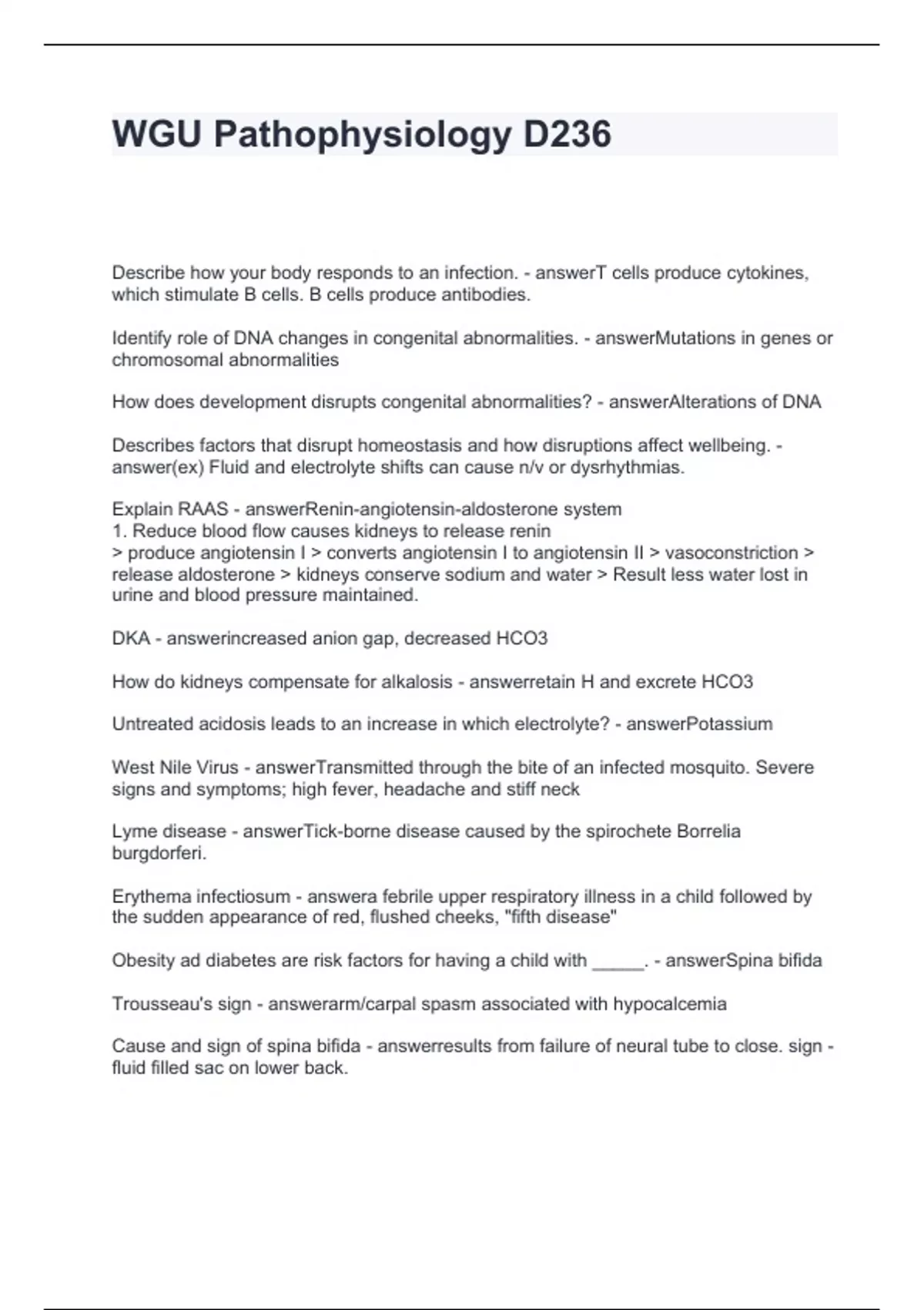 WGU Pathophysiology D236 Questions with correct Answers 2024 ...
