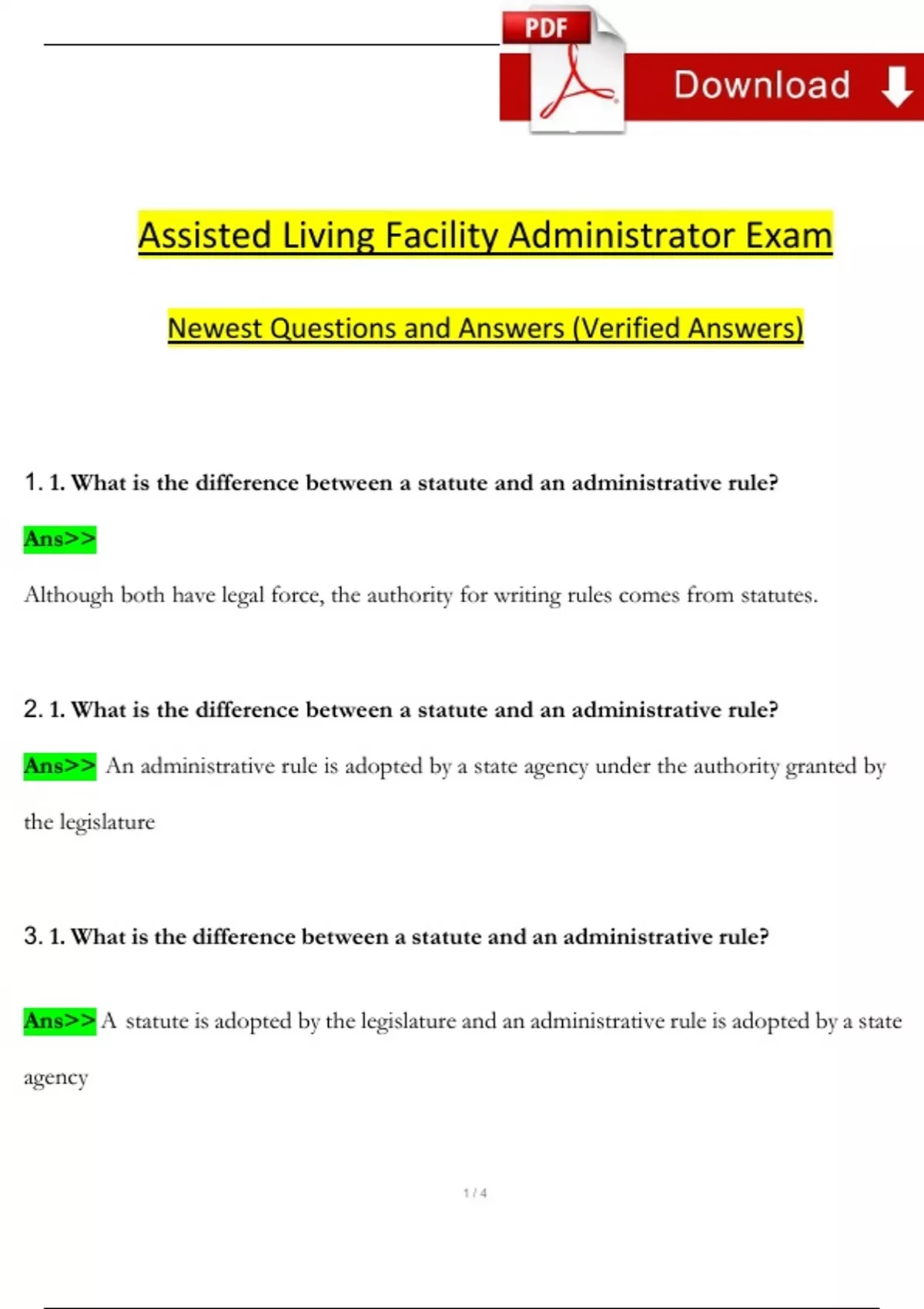 Assisted Living Facility Administrator Exam 2025/2026 Expected ...