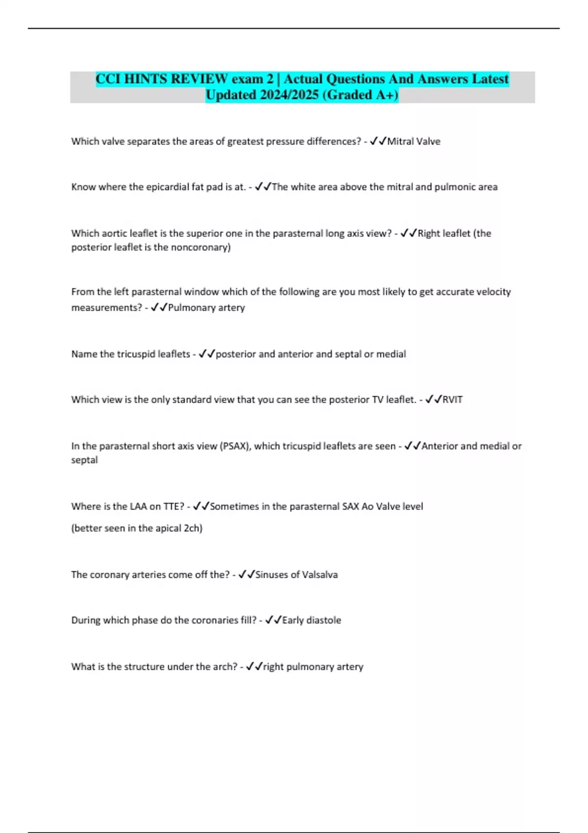 CCI HINTS REVIEW exam 2 | Actual Questions And Answers Latest Updated ...