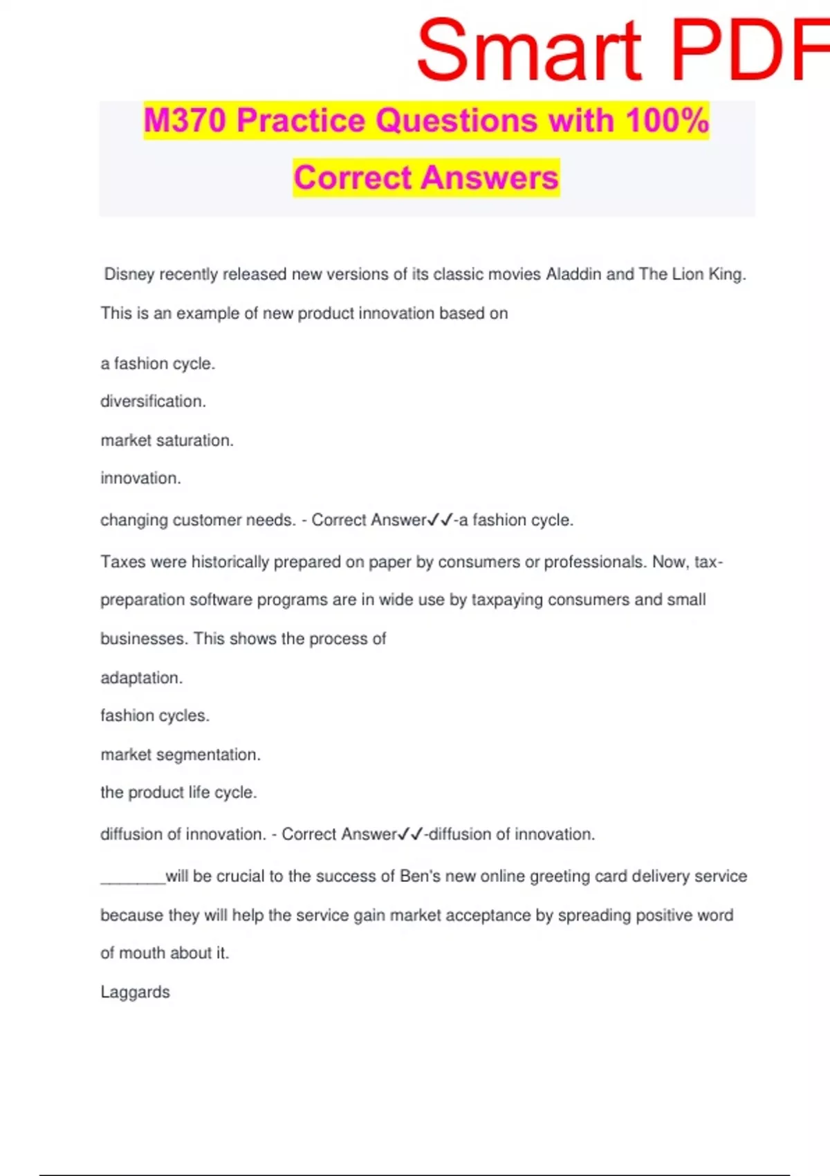 M370 Practice Questions with 100% Correct Answers - M370 - Stuvia US