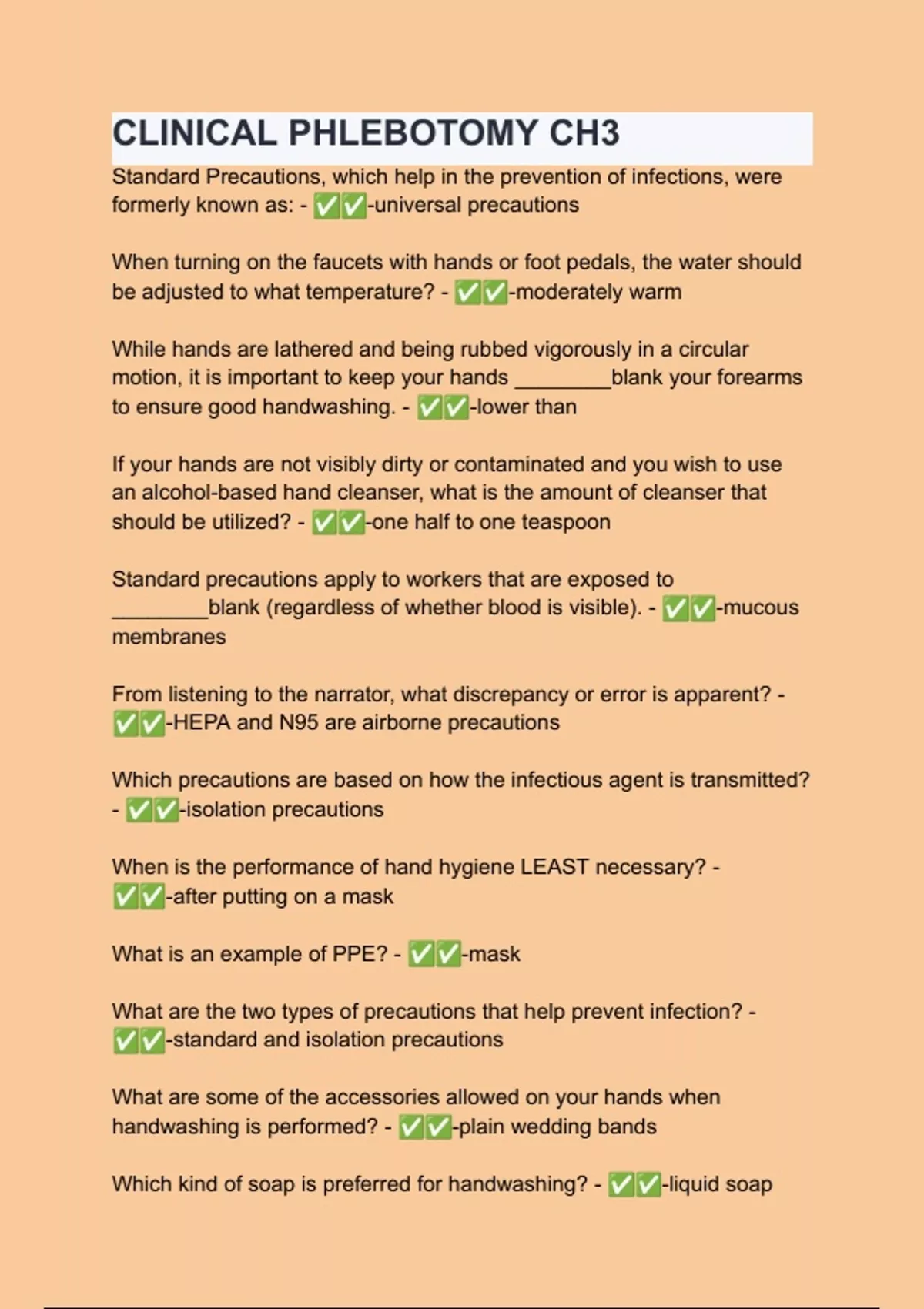 CLINICAL PHLEBOTOMY CH3 Questions with verified correct answers
